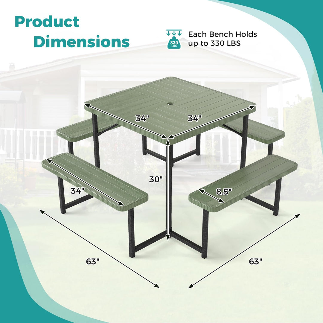 Giantex Outdoor Square Picnic Table Bench Set for 4-8 People with Umbrella Hole