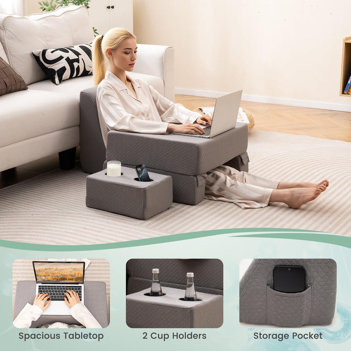 Giantex Reading Pillow for Gaming Extra Large Lap Desk for Laptop with Back Arm Rest &amp; Cup Holder for Adult