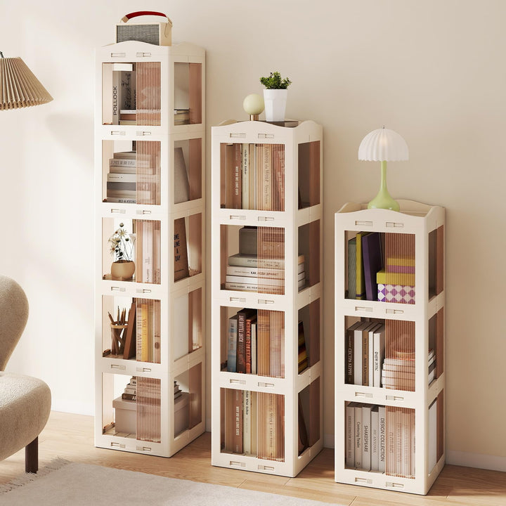 Giantex 4-Tier Spinning Bookcase w/Swivel Base | Translucent Storage Organizer for Living Room