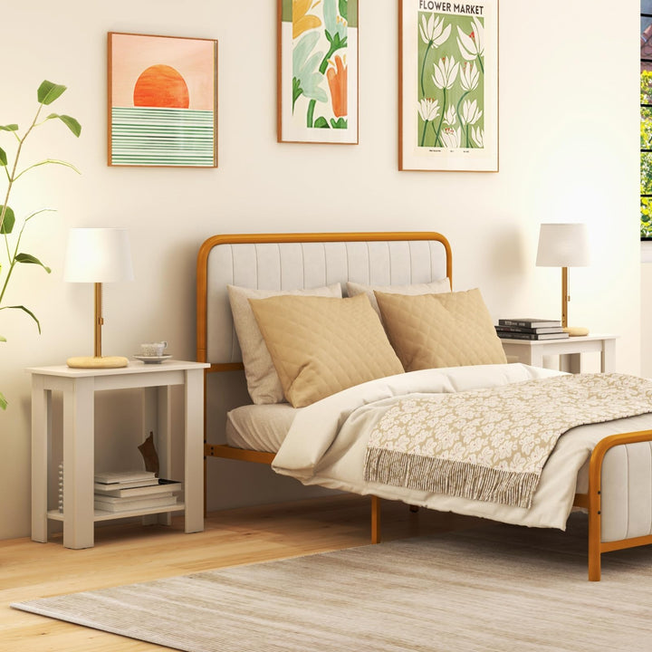 Giantex 2-Tier End Table White, Modern Side Table with Storage Shelf (1/2)