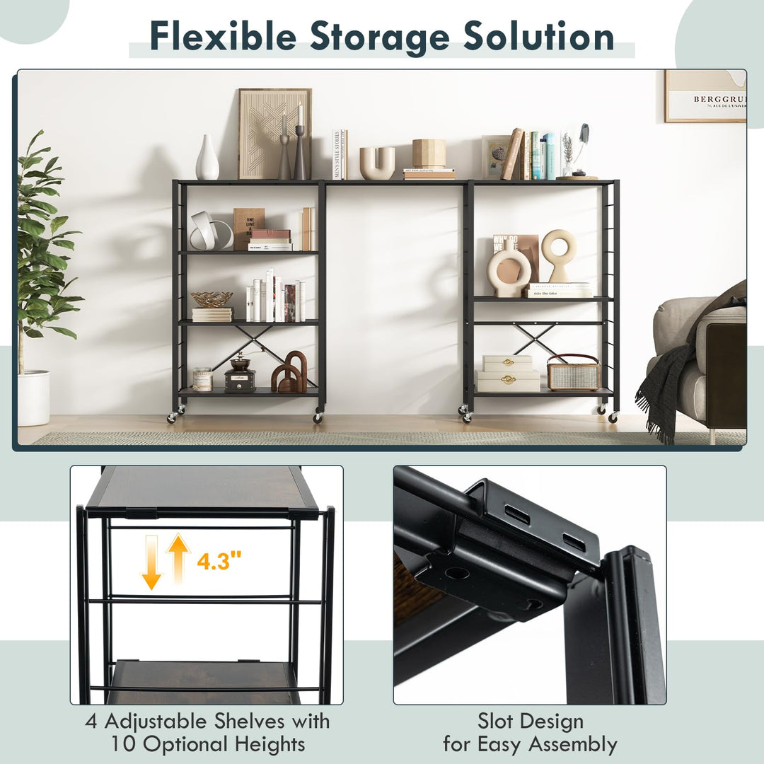 Giantex 4-Tier Folding Storage Shelf, Collapsible Shelving Unit w/Lockable Wheels &amp; Adjustable Shelf