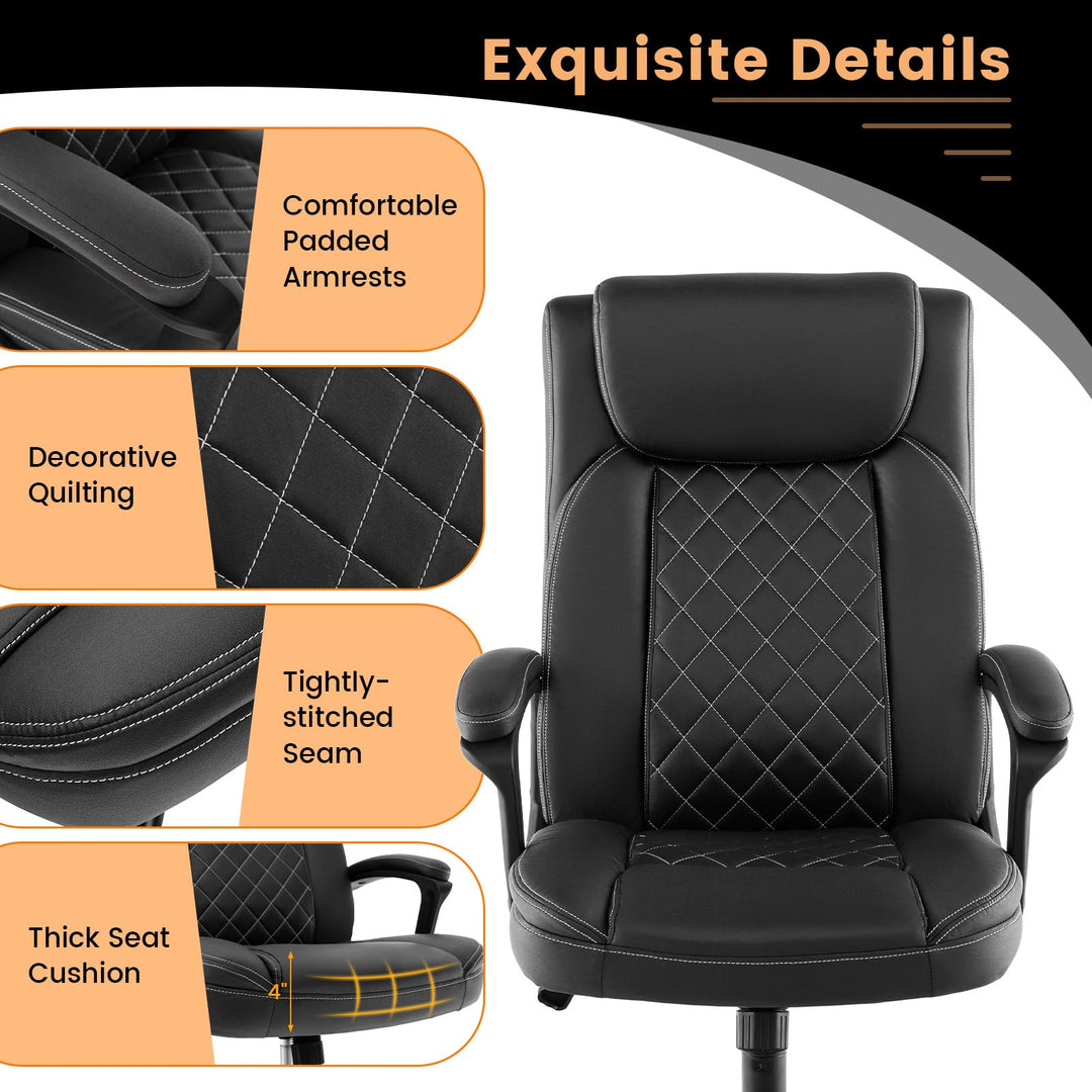 Giantex Executive Office Chair, Leather Like Desk Chair with Thick Headrest Cushion &amp; Padded Armrests, Black