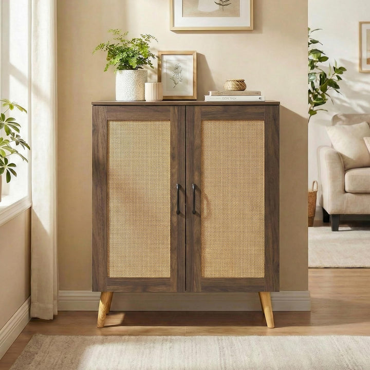 Giantex Shoe Cabinet with Doors 4-Tier Rattan Shoe Rack Organizer Cabinet(Rattan Door)