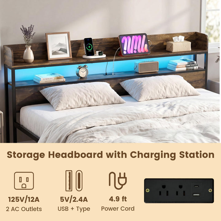 Giantex King Size Bed Frame with Storage Headboard