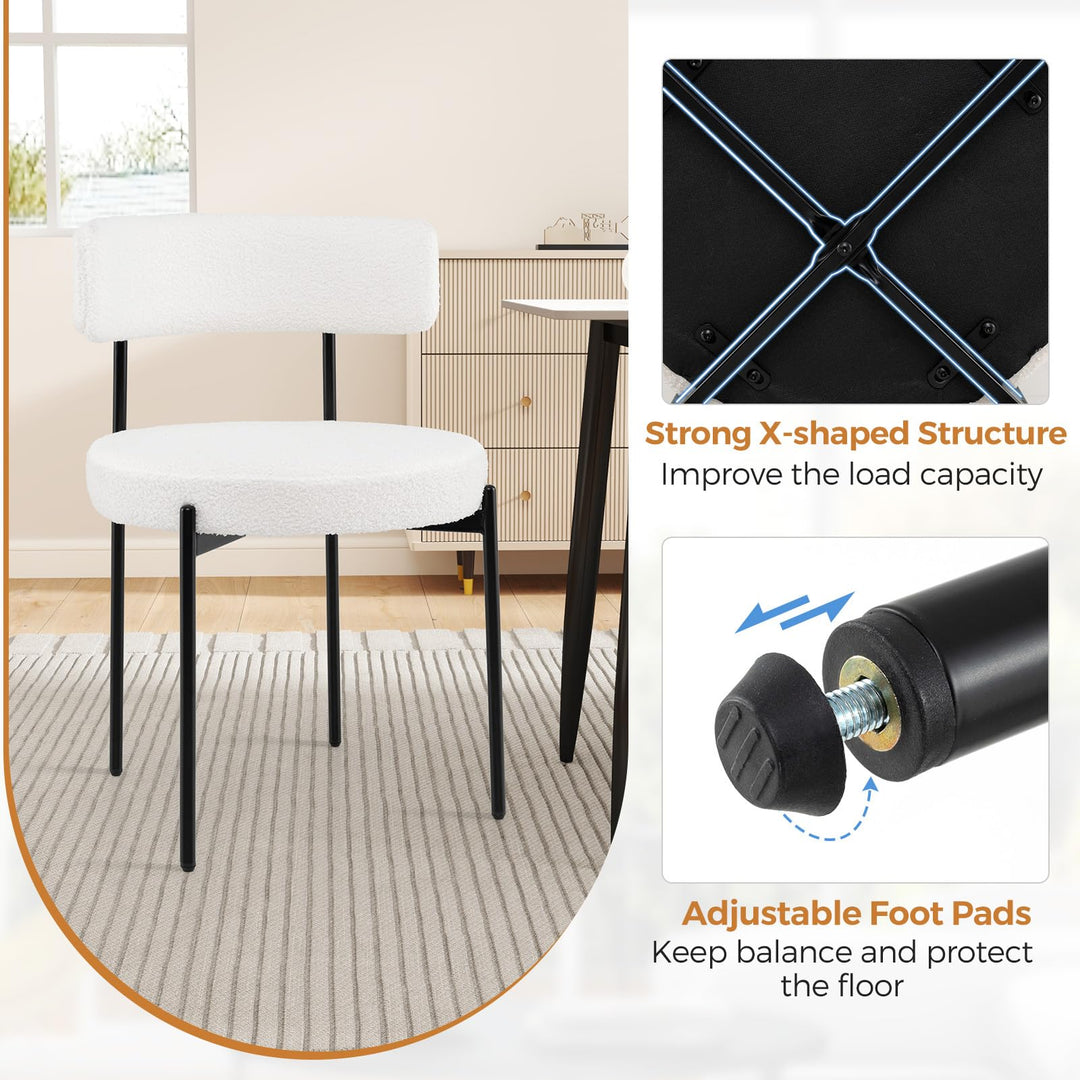 Giantex Sherpa Dining Chairs Set of 4, Upholstered Round Kitchen Chairs with Curved Backrest &amp; Metal Legs
