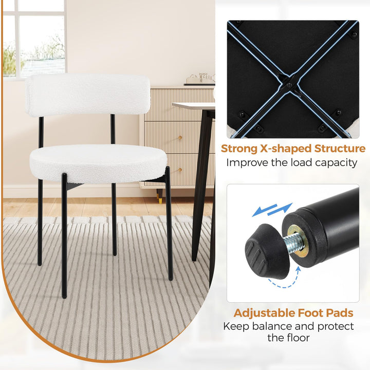 Giantex Sherpa Dining Chairs Set of 4, Upholstered Round Kitchen Chairs with Curved Backrest &amp; Metal Legs