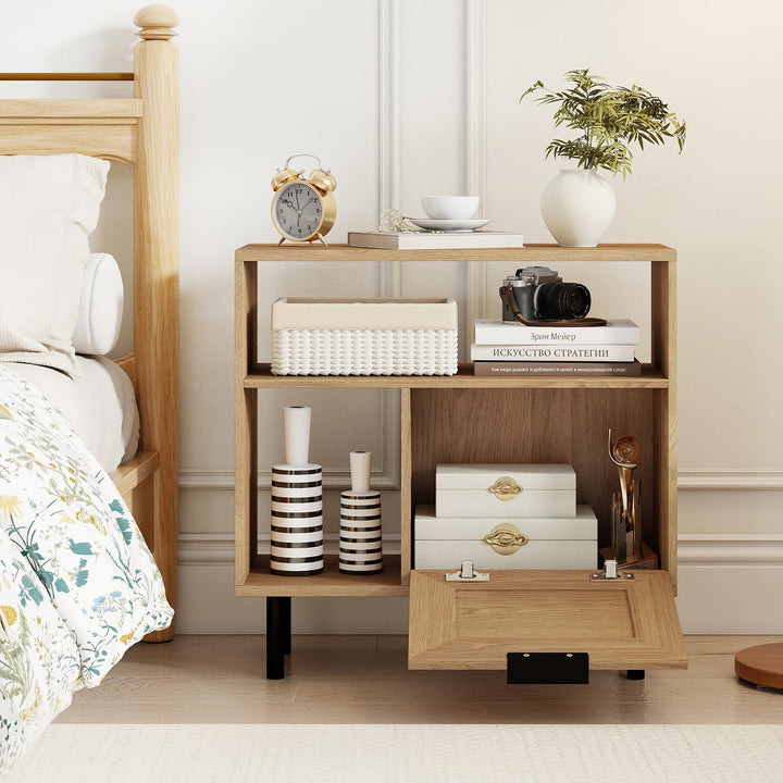 Giantex Accent Side End Table with Storage Shelf and Cabinet for Small Space