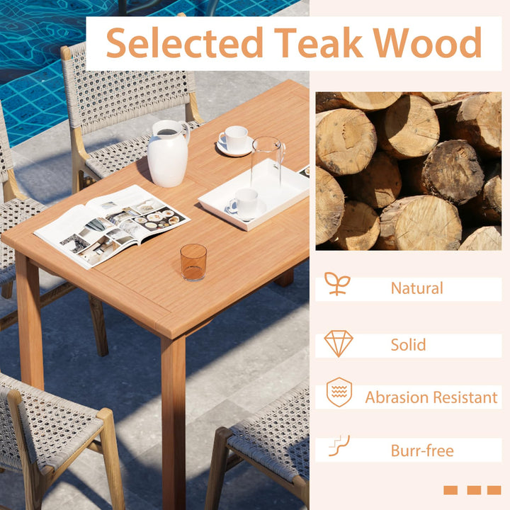 Giantex Patio Rectangle Dining Table, 49” x 27.5” Teak Wood Outdoor Table with Spacious Slatted Tabletop for 6 Person
