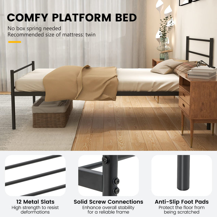 Giantex Twin Size Metal Bed Frame with Headboard &amp; Footboard, 13.5 Inch Platform Bed Frame