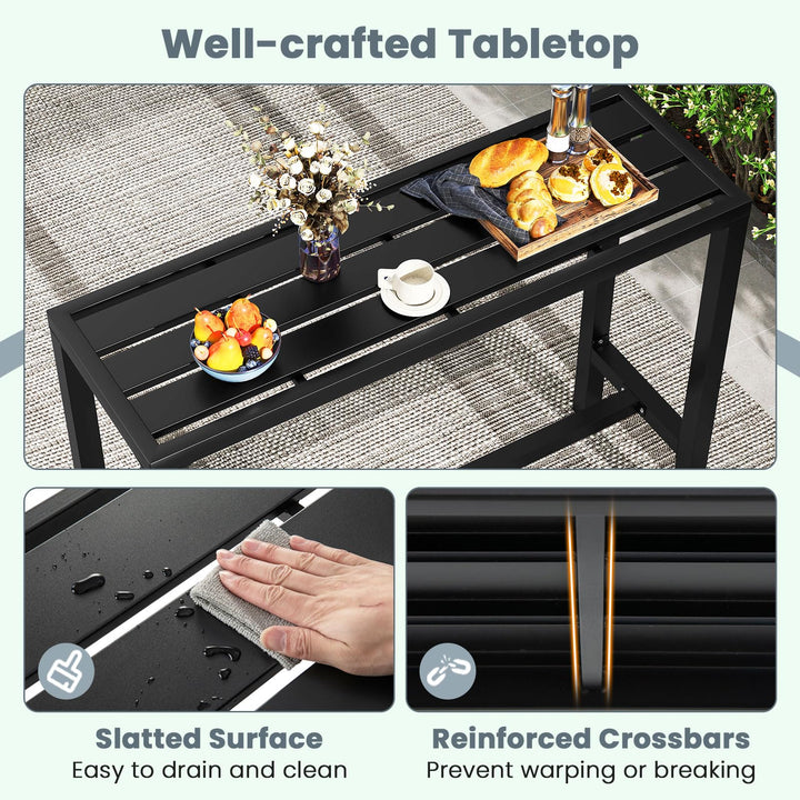 Giantex 48" Outdoor Rectangle Bar Table with Counter Height Slatted Top &amp; Footrest, Black