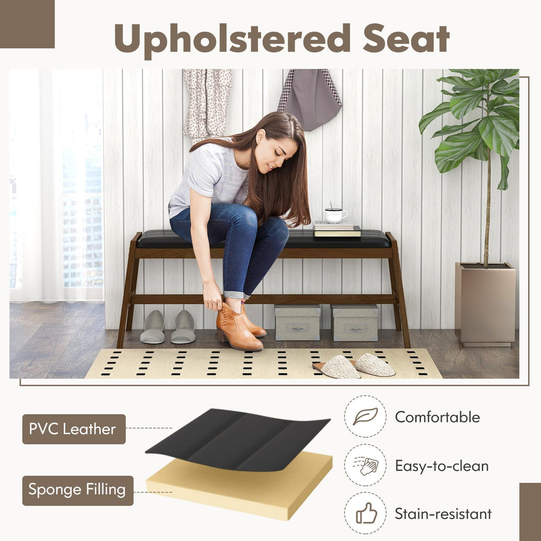Giantex Upholstered Wood Dining Bench, 50" Entryway Bench w/Padded Seat &amp; Solid Rubber Wood Frame