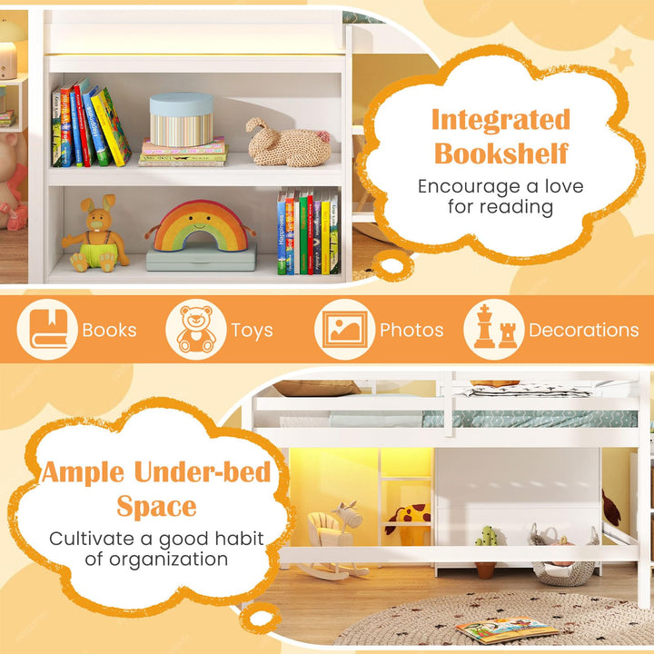 Giantex Twin Size Loft Bed with LED Lights Roof Window and Storage Bookshelf