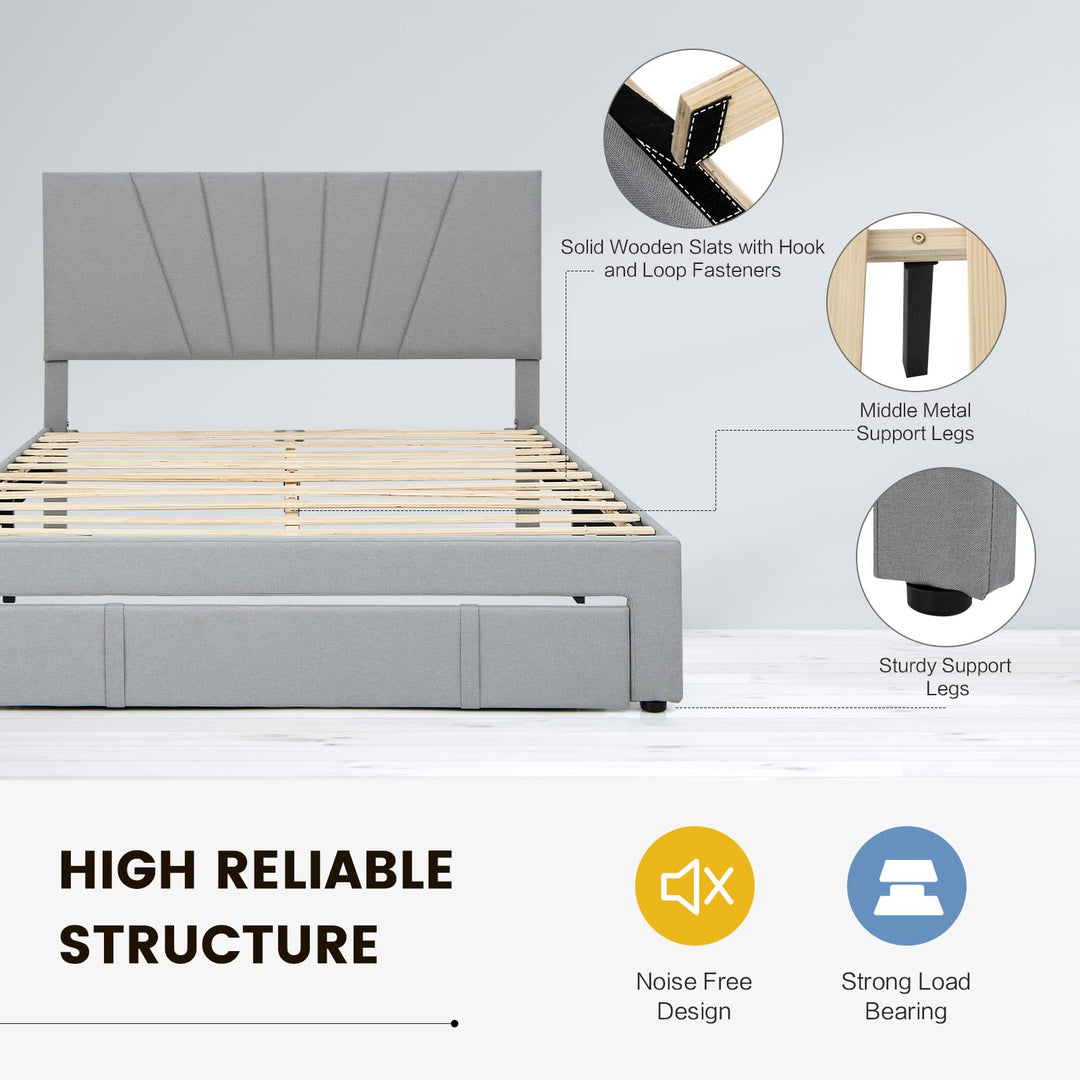Giantex Upholstered Queen Bed Frame with Drawer, Modern Platform Bed with Storage &amp; Adjustable Headboard