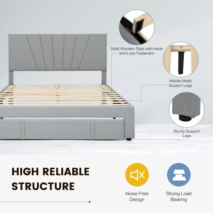 Giantex Upholstered Queen Bed Frame with Drawer, Modern Platform Bed with Storage &amp; Adjustable Headboard