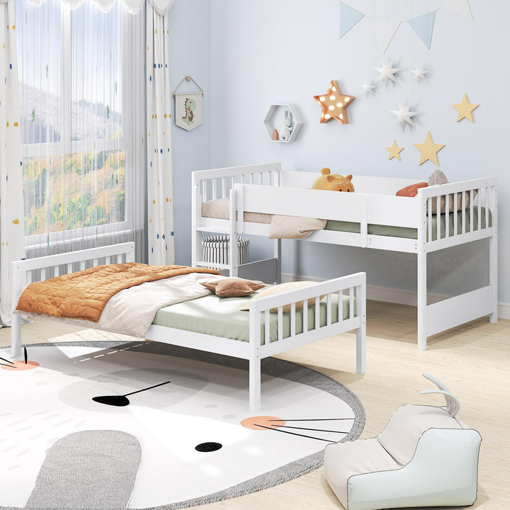 Giantex Wood Bunk Bed Twin Over Twin, Solid Wood Bunk Bed Frame with Ladder &amp; Safety Guardrails