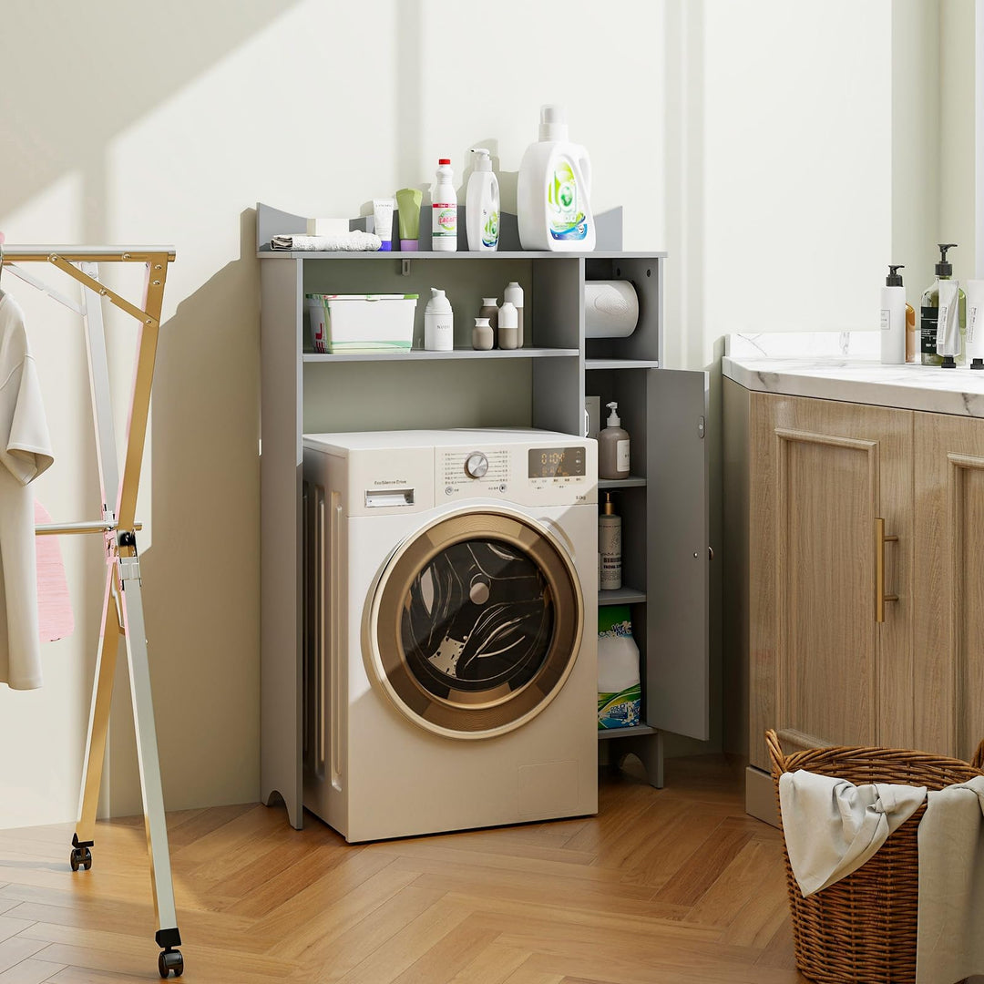 Giantex Over-The-Toilet Storage Cabinet, Bathroom Freestanding Space Saver with 1-Door Side Storage Cabinet &amp; Paper Holder