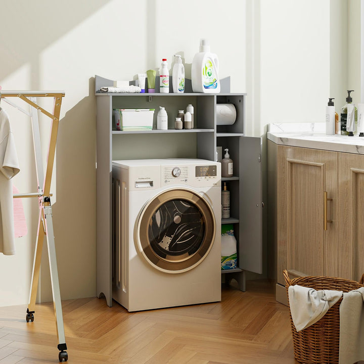 Giantex Over-The-Toilet Storage Cabinet, Bathroom Freestanding Space Saver with 1-Door Side Storage Cabinet &amp; Paper Holder
