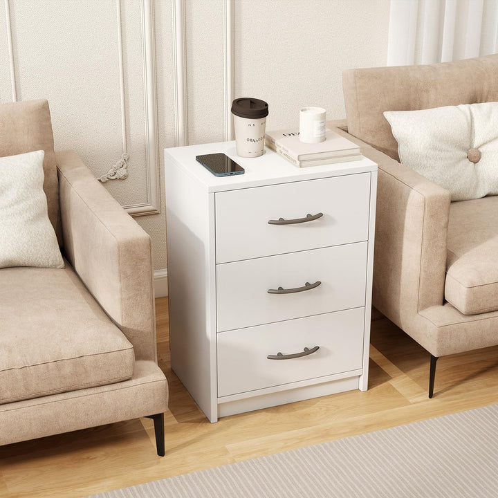 Giantex Nightstand with 3 Drawers, Modern Night Stand with Storage Drawers, White