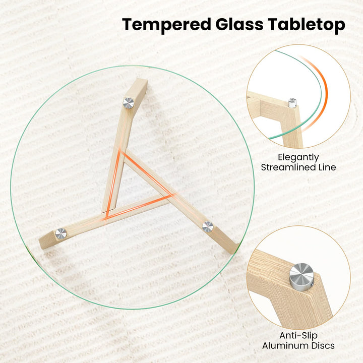 Giantex Glass Round Side Table w/Tempered Glass Top &amp; Rubber Wood Frame