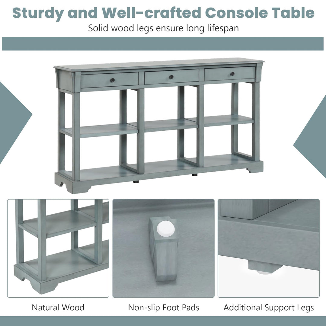 Giantex Console Table with Storage, 58” Long Sofa Table with 3 Drawers &amp; Open Shelves