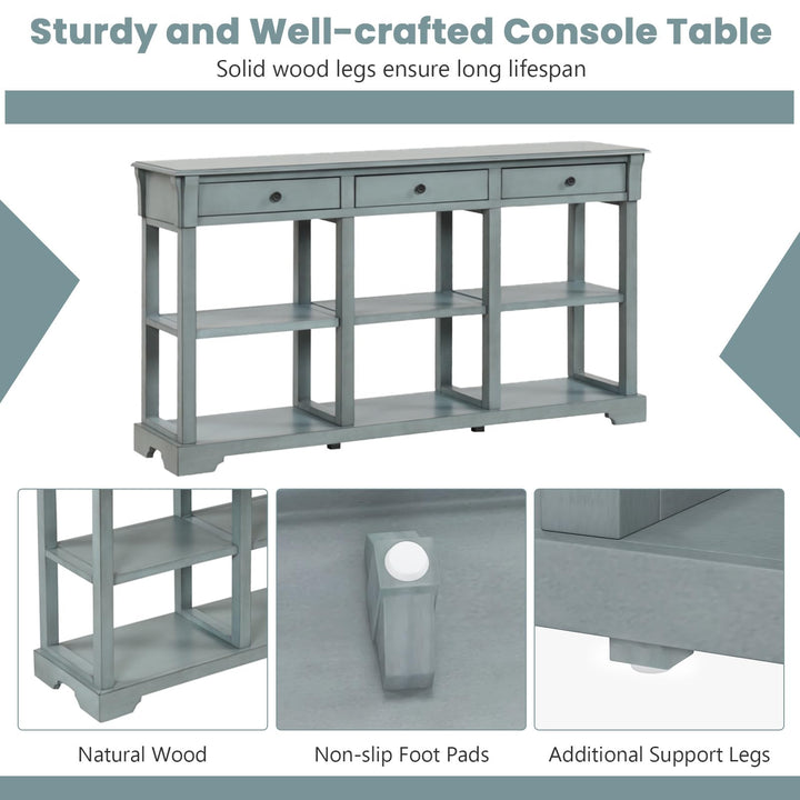 Giantex Console Table with Storage, 58” Long Sofa Table with 3 Drawers &amp; Open Shelves