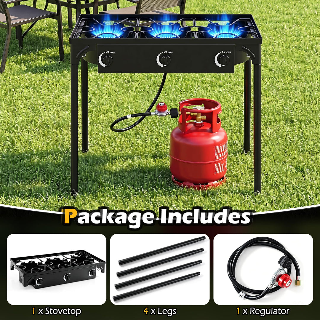 Giantex 3 Burner Propane Gas Stove | 240,000 BTU High Pressure Camp Cooker