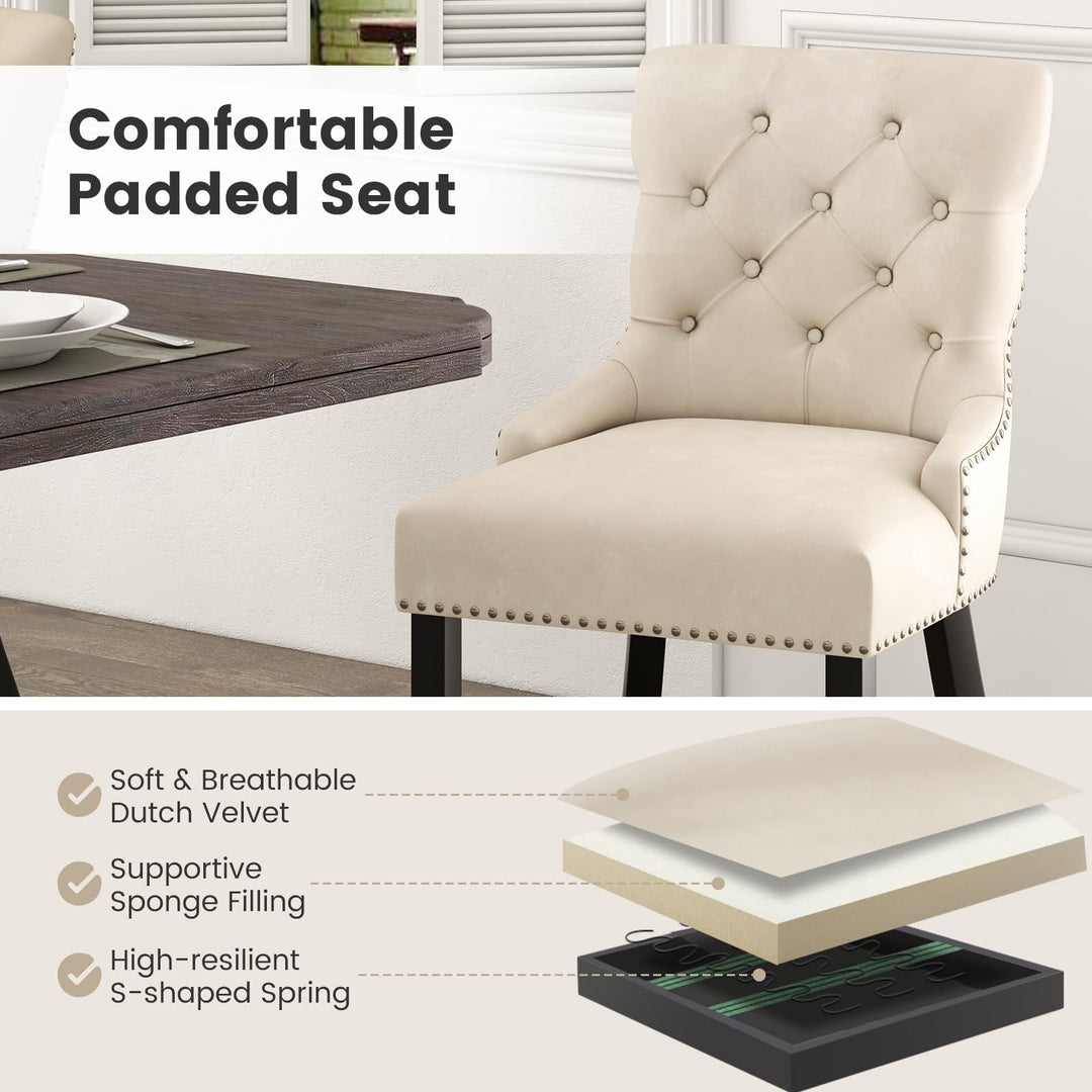Gianex Upholstered Dining Chairs Set, Wood Wingback Accent Chairs w/Rubber Wood Legs &amp; Nailhead Button Tufted Back