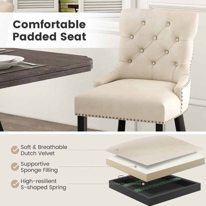 Gianex Upholstered Dining Chairs Set, Wood Wingback Accent Chairs w/Rubber Wood Legs &amp; Nailhead Button Tufted Back
