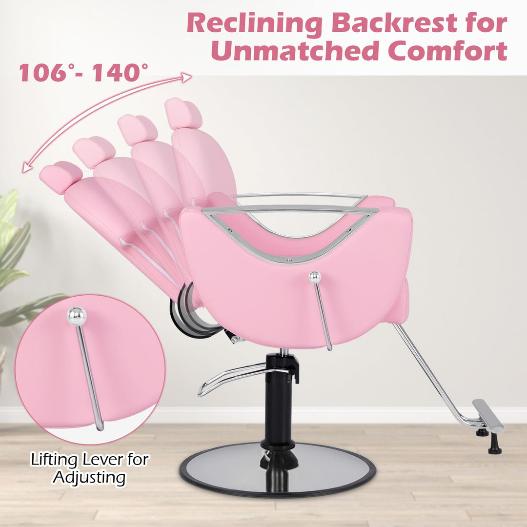 Giantex Reclining Barber Chair - Salon Chair for Hair Stylist, 360 Degrees Swivel
