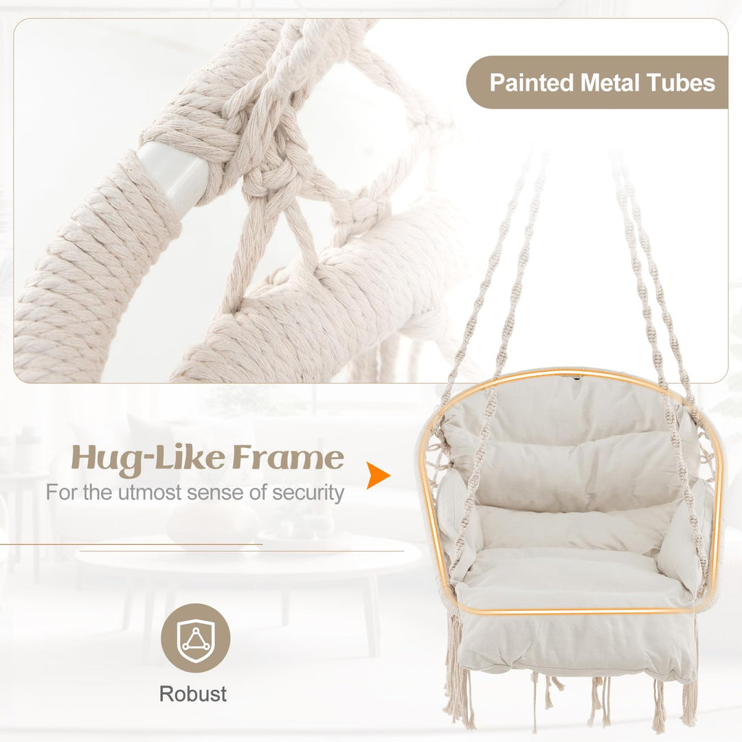 Giantex Hanging Chair Outdoor, Hammock Chair with Thick Cushion &amp; Macrame