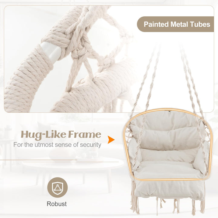 Giantex Hanging Chair Outdoor, Hammock Chair with Thick Cushion &amp; Macrame