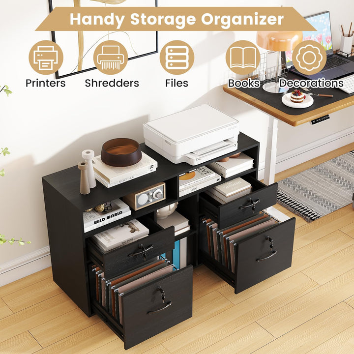 Giantex 4-Drawer Lateral File Cabinet with Lock &amp; 5 Rolling Wheels (2 Lockable)