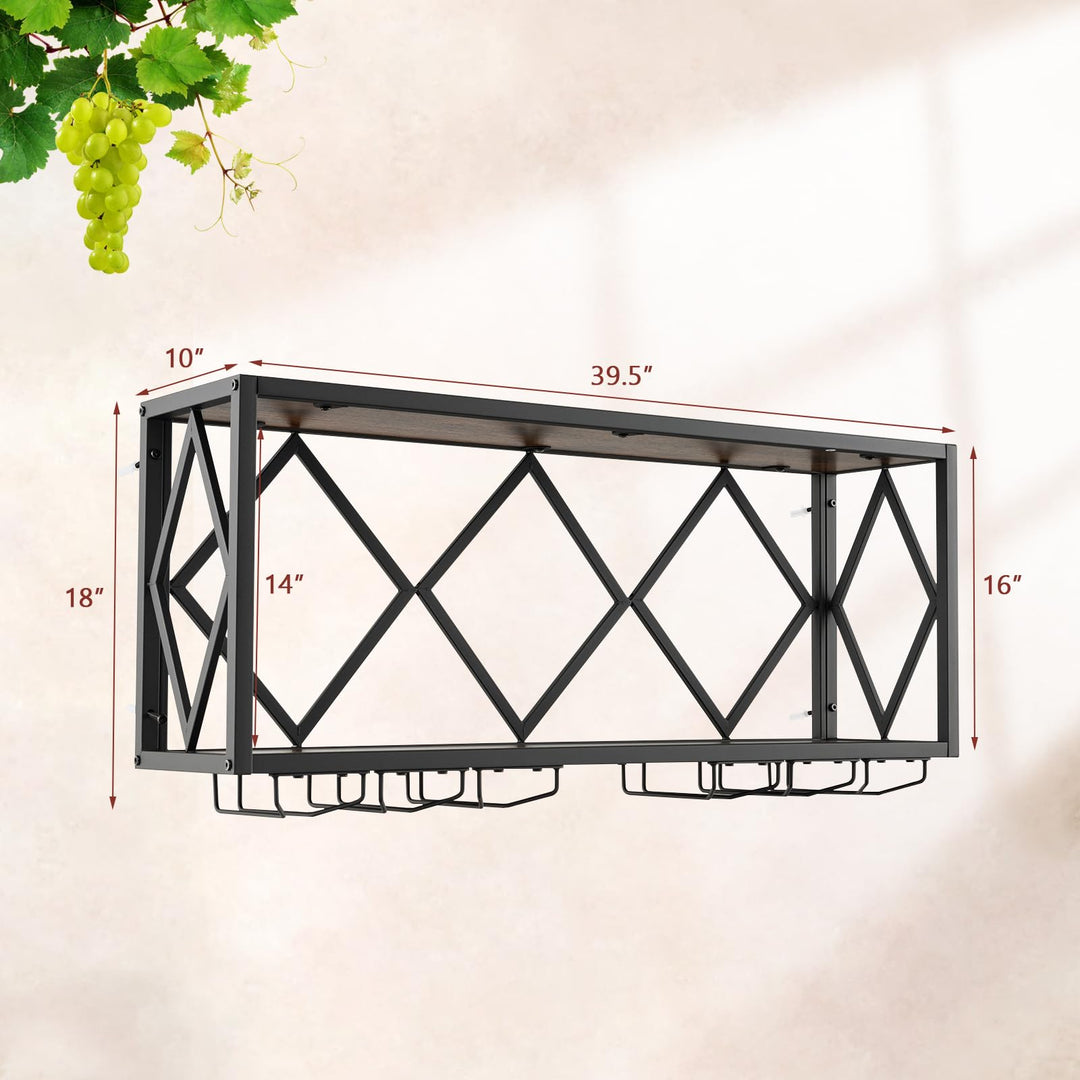 Giantex Wall Mounted Wine Rack, Wine Display Shelf w/Wine Bottle Rack &amp; 6 Rows of Stemware Holder