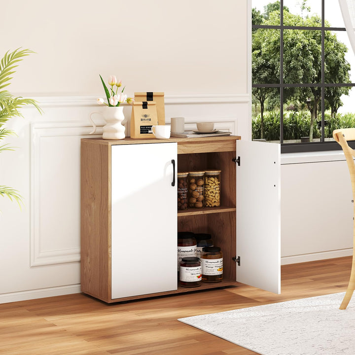2-Door Kitchen Storage Cabinet with 5-Position Adjustable Shelf &amp; Anti-Tipping Kits