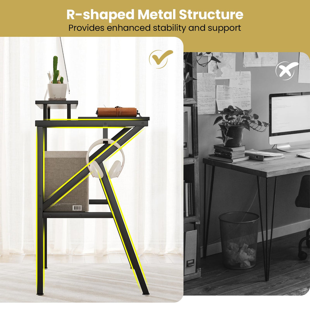 Giantex Space Saving Computer Desk with Monitor Stand and Extra Storage Shelf for Work Study