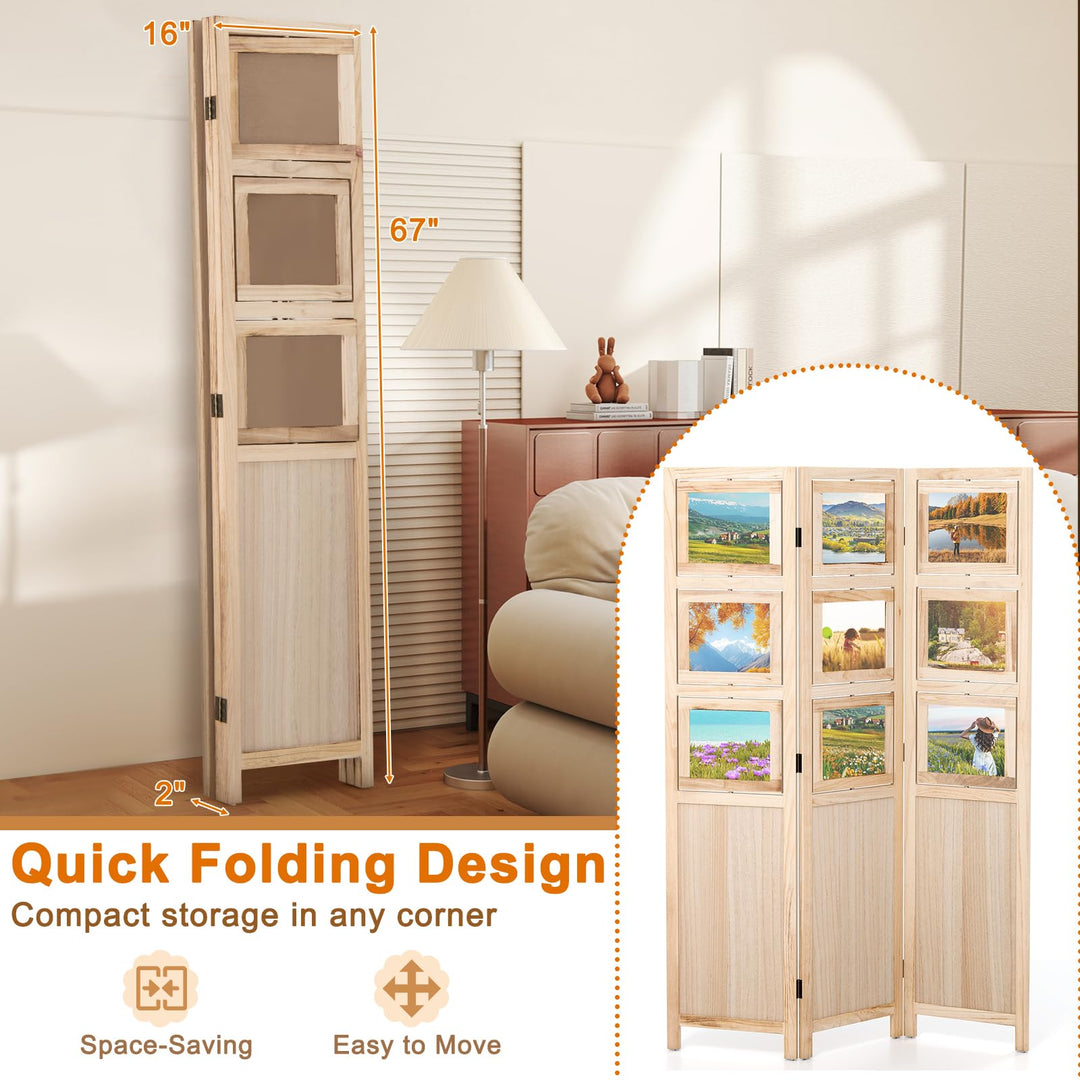 Giantex 3 Panel Room Divider with 9 Rotating Picture Frames