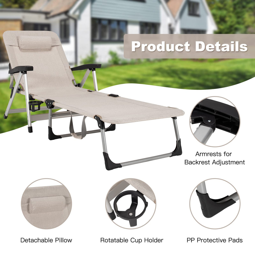 Patio Chaise Lounge Chair 7 Adjustable Position Folding Camping Cot
