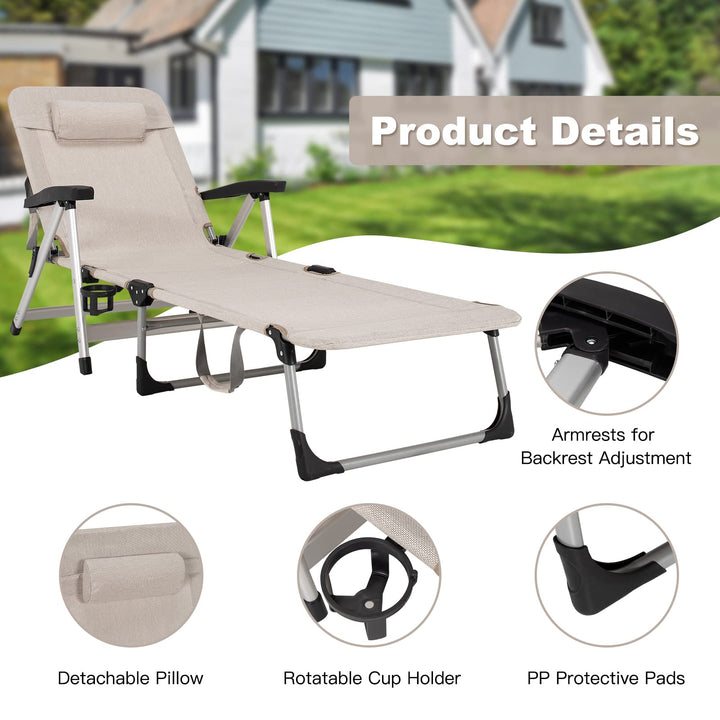 Patio Chaise Lounge Chair 7 Adjustable Position Folding Camping Cot