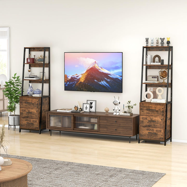 Giantex Ladder Bookshelf with Drawers 69" Tall Wooden Bookcase