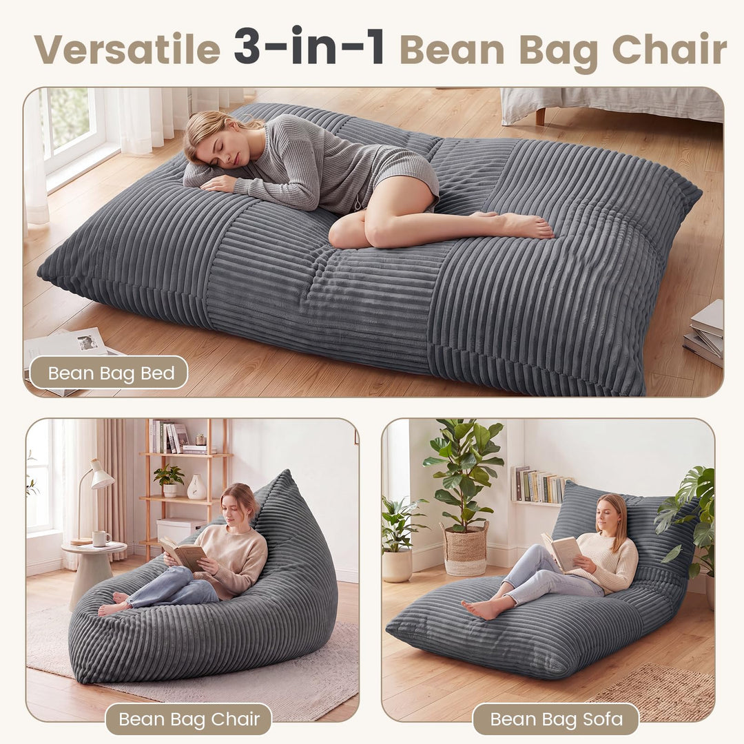 Giantex 3-in-1 Bean Bag Chair with Soft Crushed Sponge &amp; Comfy Corduroy Fabric