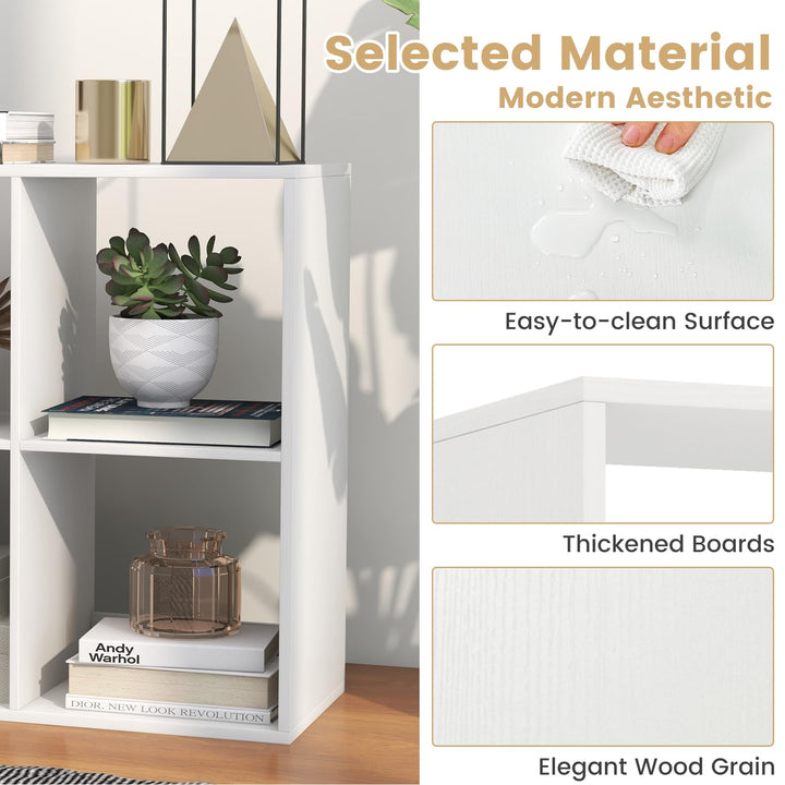 Giantex 6-Cube Bookcase, White Cubby Bookshelf w/Back Guardrail &amp; Anti-Tipping Kits