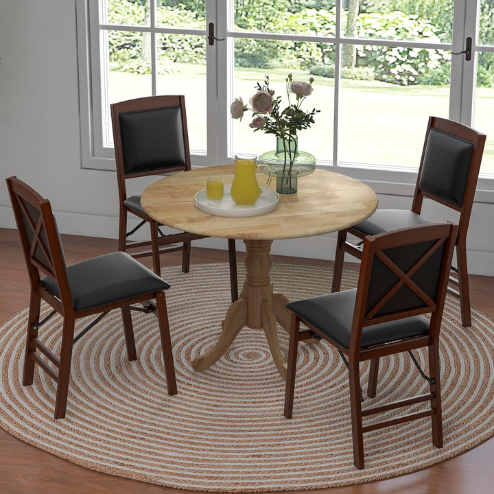 Giantex Wooden Dining Table, Dining Table with 40" D Round Tabletop &amp; Curved Trestle Legs