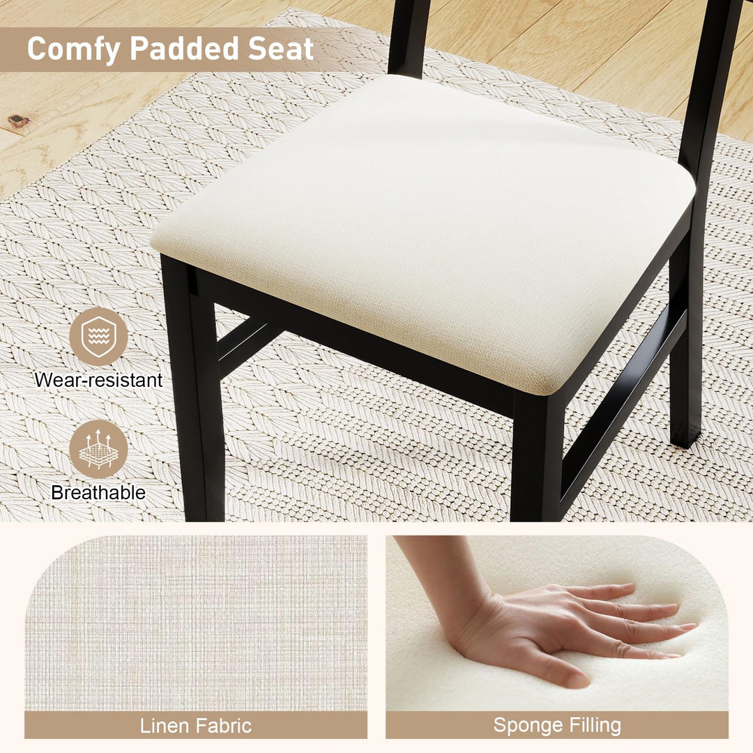 Giantex Fabric Upholstered Dining Room Chairs w/Padded Seat Rubber Wood Legs &amp; Curved Backrest