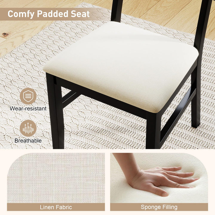 Giantex Fabric Upholstered Dining Room Chairs w/Padded Seat Rubber Wood Legs &amp; Curved Backrest