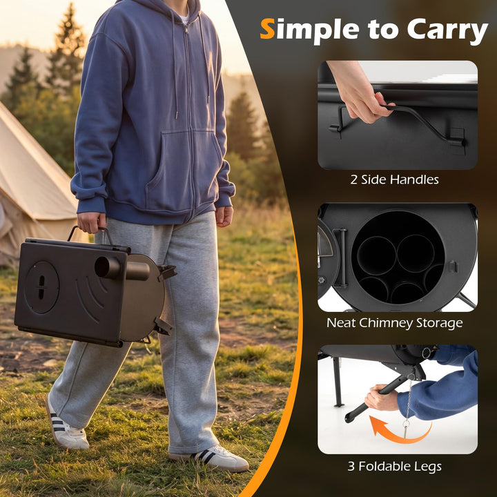 Giantex Hot Tent Stove Portable Wood Burning Stove w/ 5 Chimney Pipes