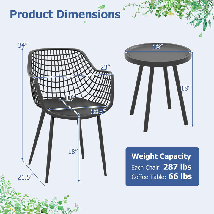 Giantex 3 Piece Patio Furniture Set, Outdoor Bistro Table and Chairs Set of 2, PP Seat &amp; Metal Legs