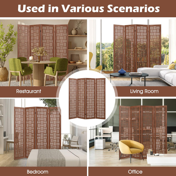 Giantex 4/6 Panels Room Divider - Folding Room Dividers with Carved Cutout Pattern &amp; Solid Wood Frame