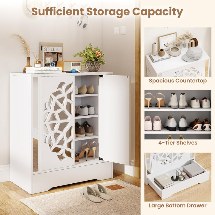 Giantex Shoe Cabinet with Drawer 6-Tier Shoe Organizer Cabinet with Mirrored Doors