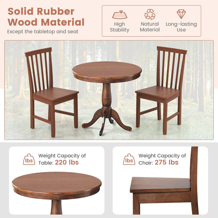 3-Piece Kitchen Table Set, Mid-Century Round Dining Table &amp; Chairs Set for 2, Walnut
