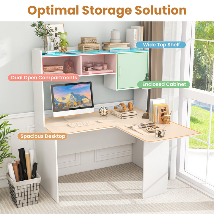 Giantex L Shaped Desk with Hutch, Corner Computer Desk with Storage Shelf &amp; Cabinet